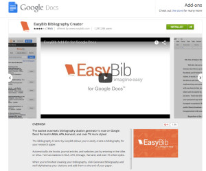 The EasyBib add-on for Google docs makes adding a bib page simple. Info at http://www.easybib.com.